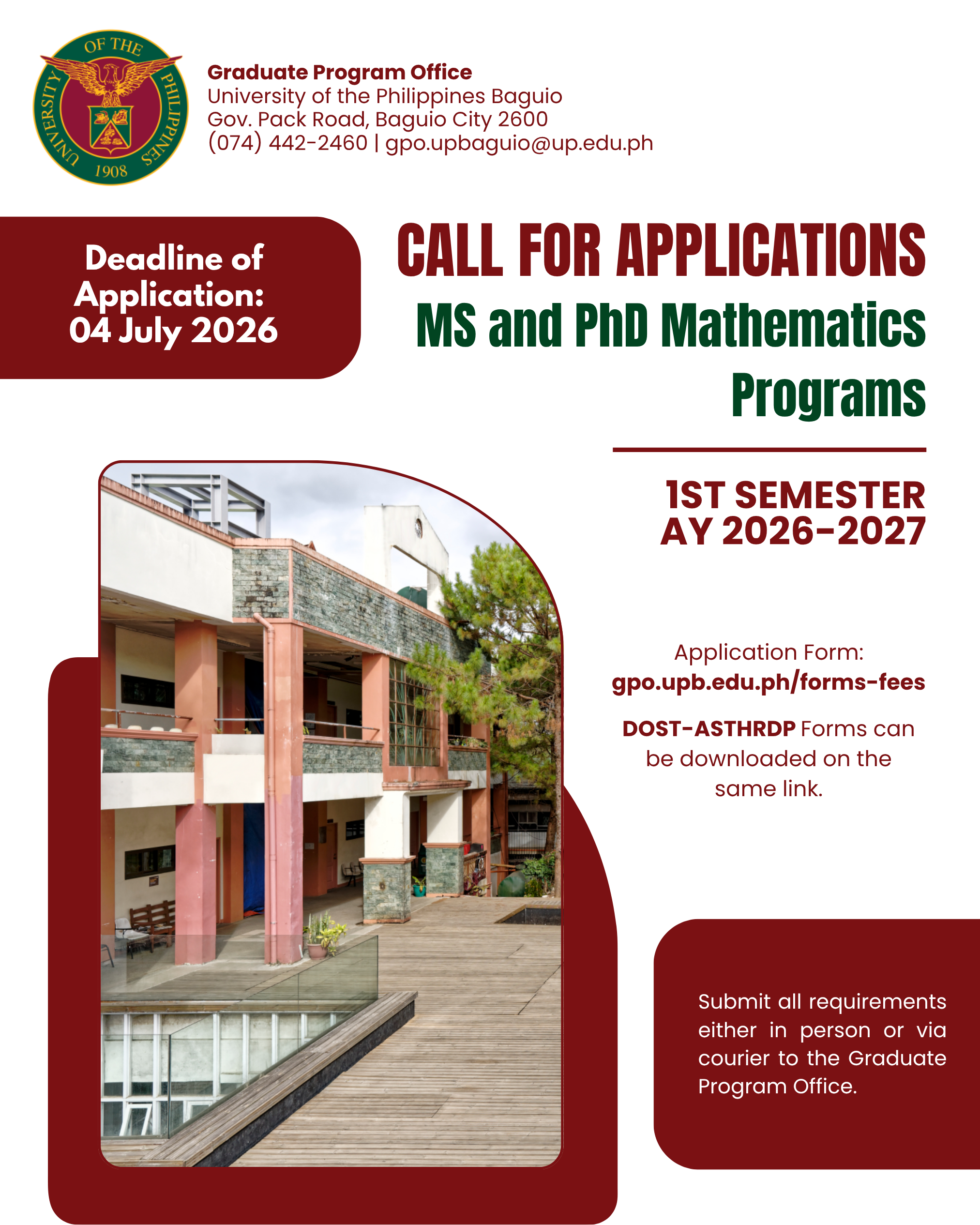 Call for Applications - MS and PhD Mathematics